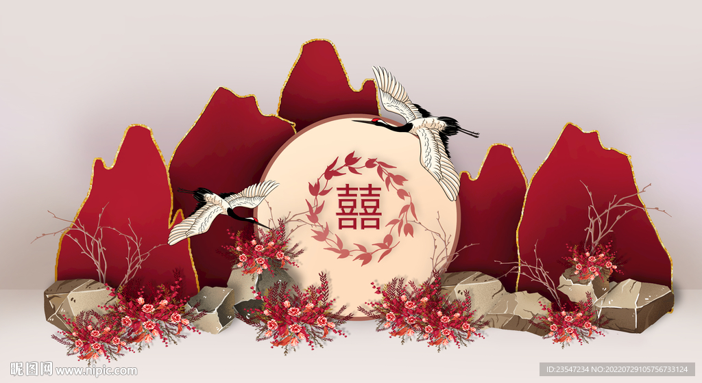 中式婚礼 红色婚礼舞台