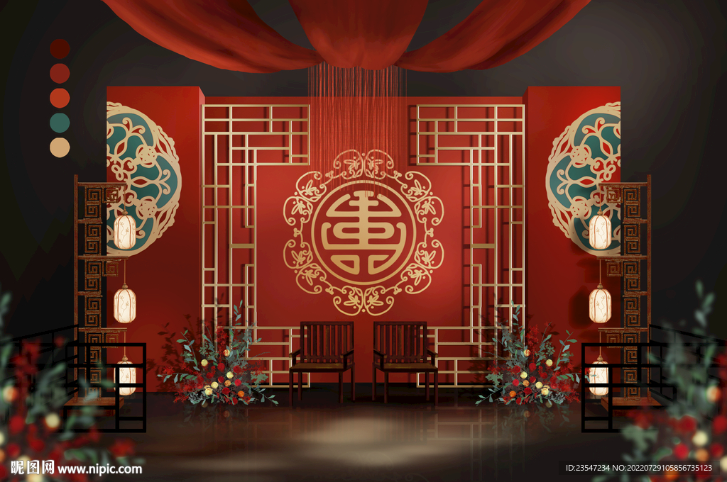 中式婚礼 红色婚礼舞台