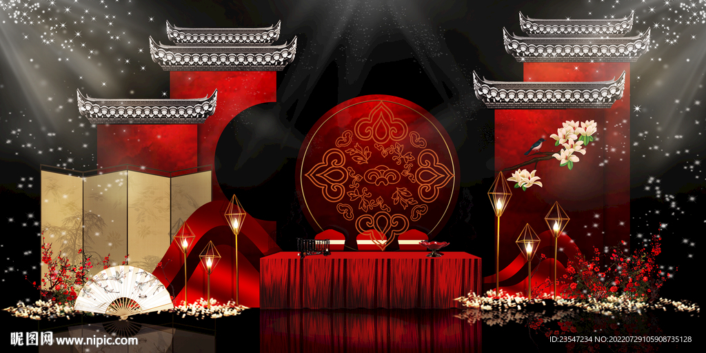 中式婚礼 红色婚礼舞台