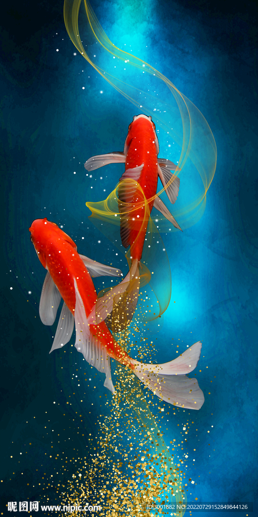 轻奢装饰画 弧线 金鱼