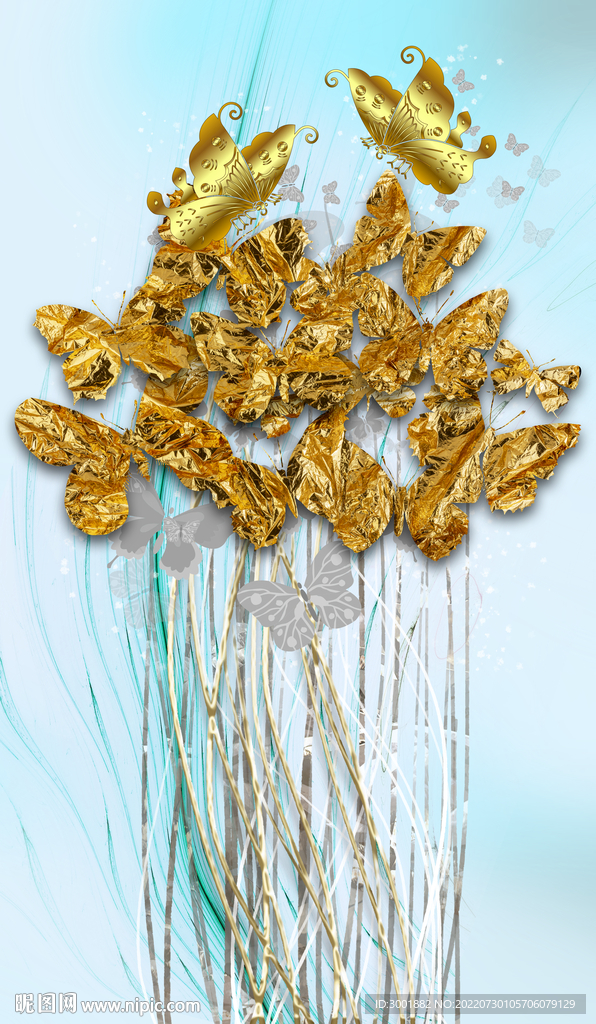 轻奢装饰画 三联画 蝴蝶