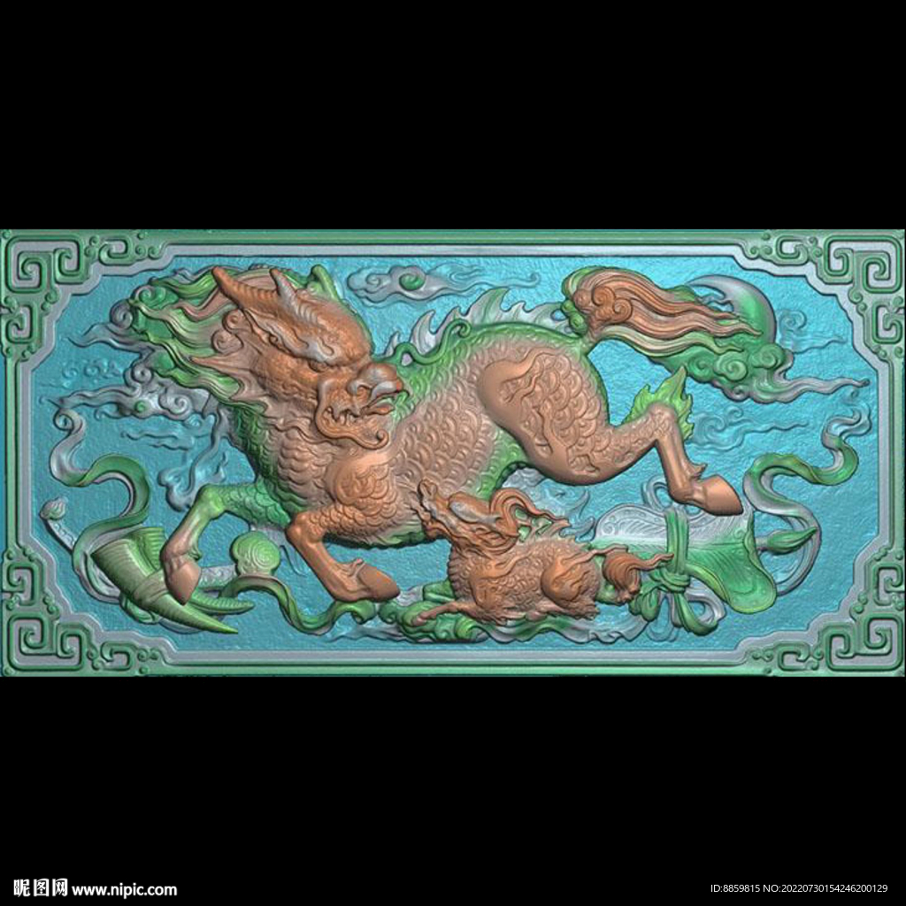 精雕图扫描古建砖雕寺庙麒麟