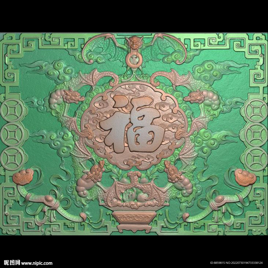 精雕图扫描古建蝙蝠寺庙博古