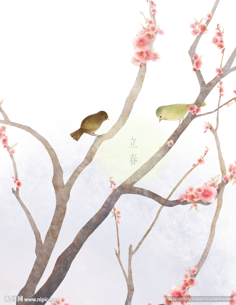 春天水墨插画背景