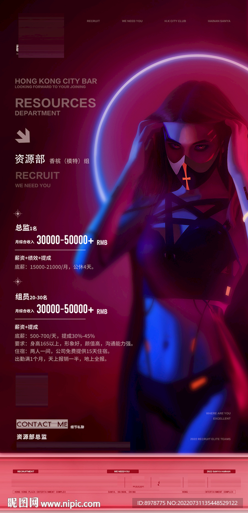 资源部招聘 酒吧海报 美女 