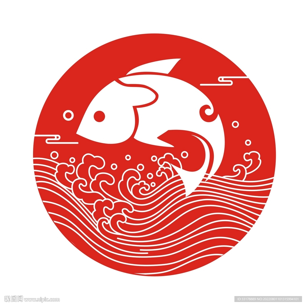 矢量中式中国风金鱼浪花祥云水纹