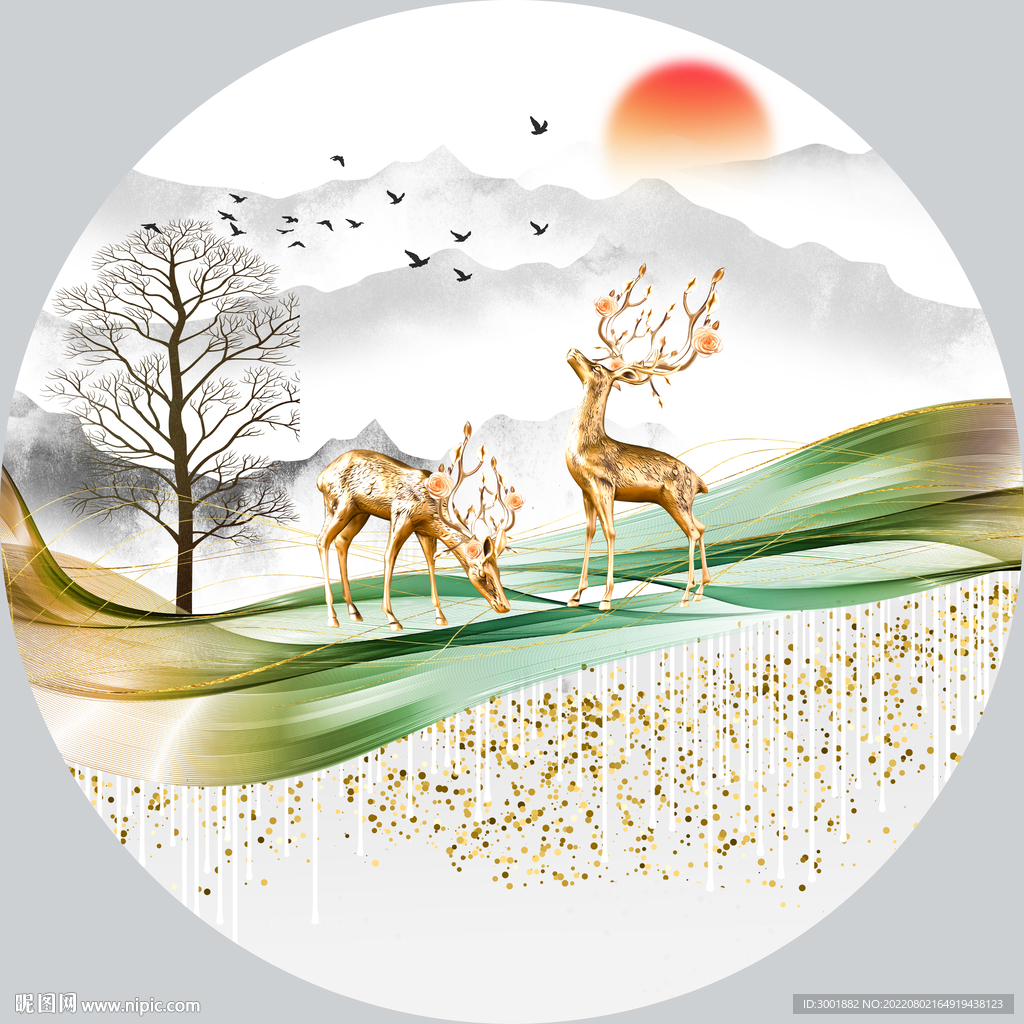 轻奢装饰画 弧线麋鹿