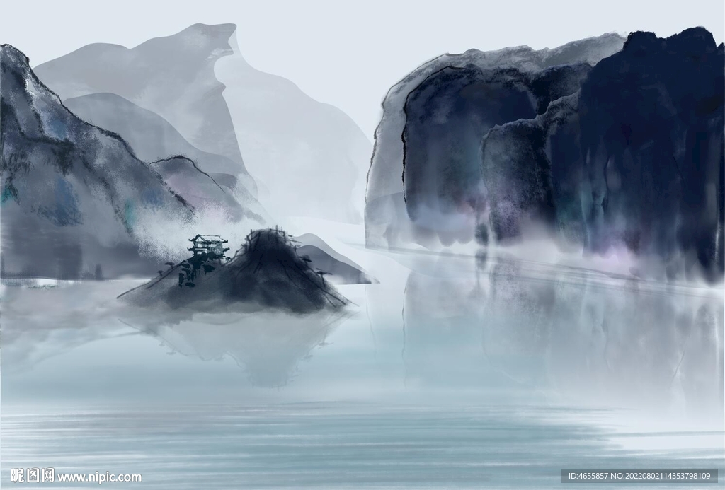 白帝城瞿塘峡水墨做PPT封面