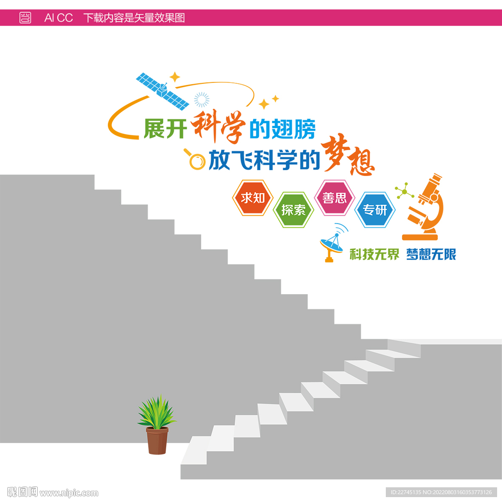 科普实验文化阶梯墙