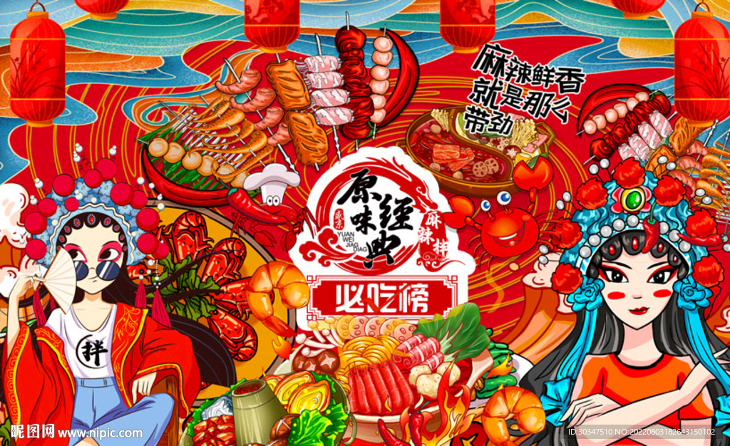 国潮撸串火锅背景墙