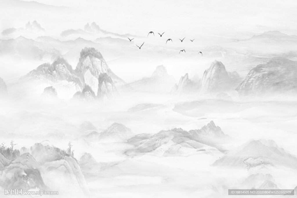  简约现代轻奢山水背景墙