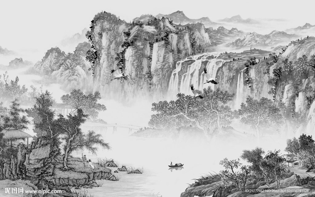 最新现代灰色山水 Tif分层
