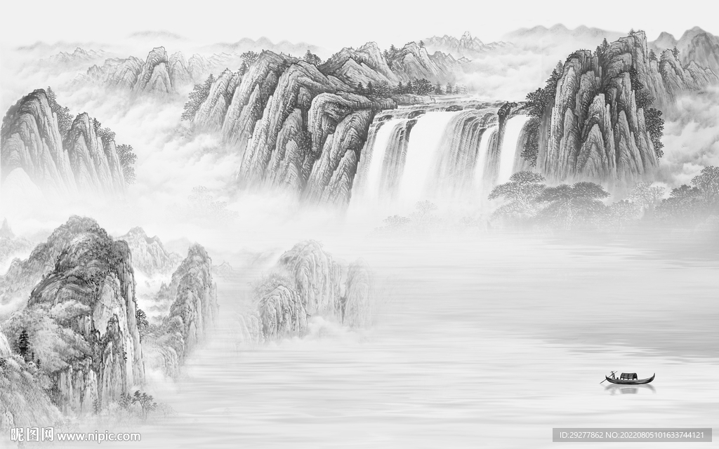 客厅现代灰色山水 Tif分层