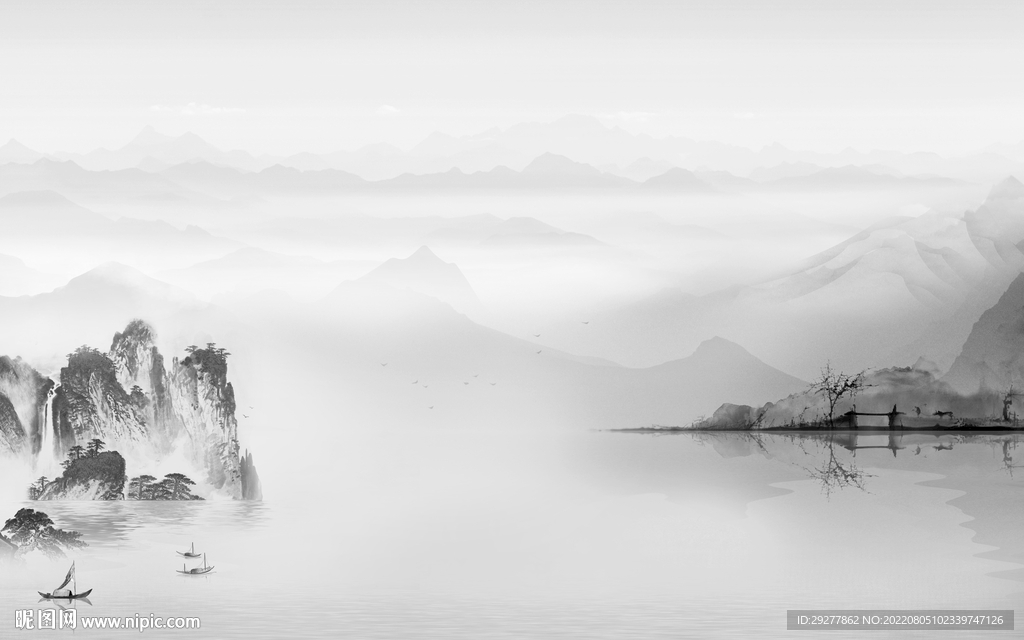 人气 现代灰色山水 Tif分层