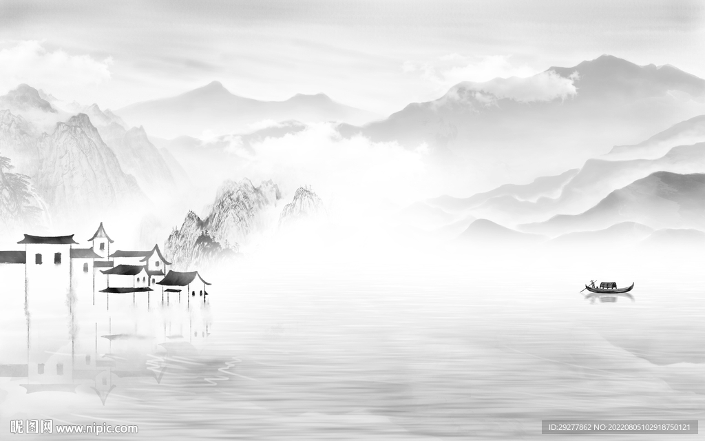 中式 现代灰色山水 Tif分层