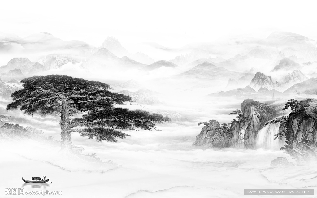 爆款山水灰色墙画 Tif分层