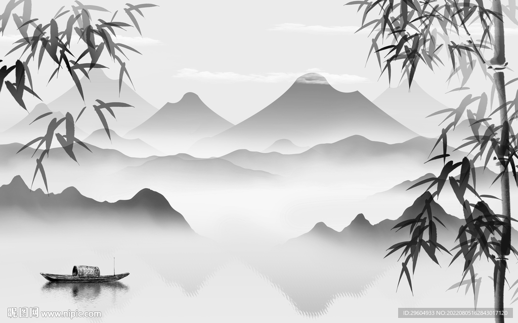 新品灰色背景山水 tif分层