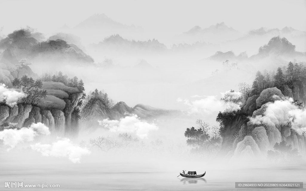 中国风灰色背景山水 tif分层