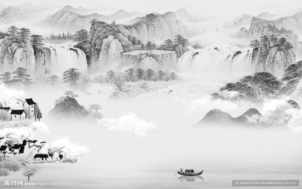 新品 灰色背景山水 TIf分层