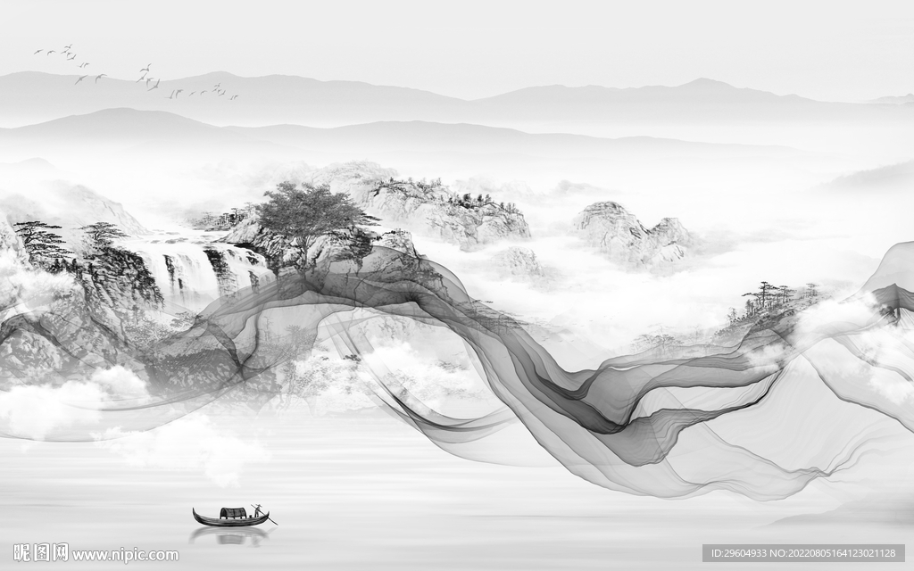 高端灰色背景山水 tif分层