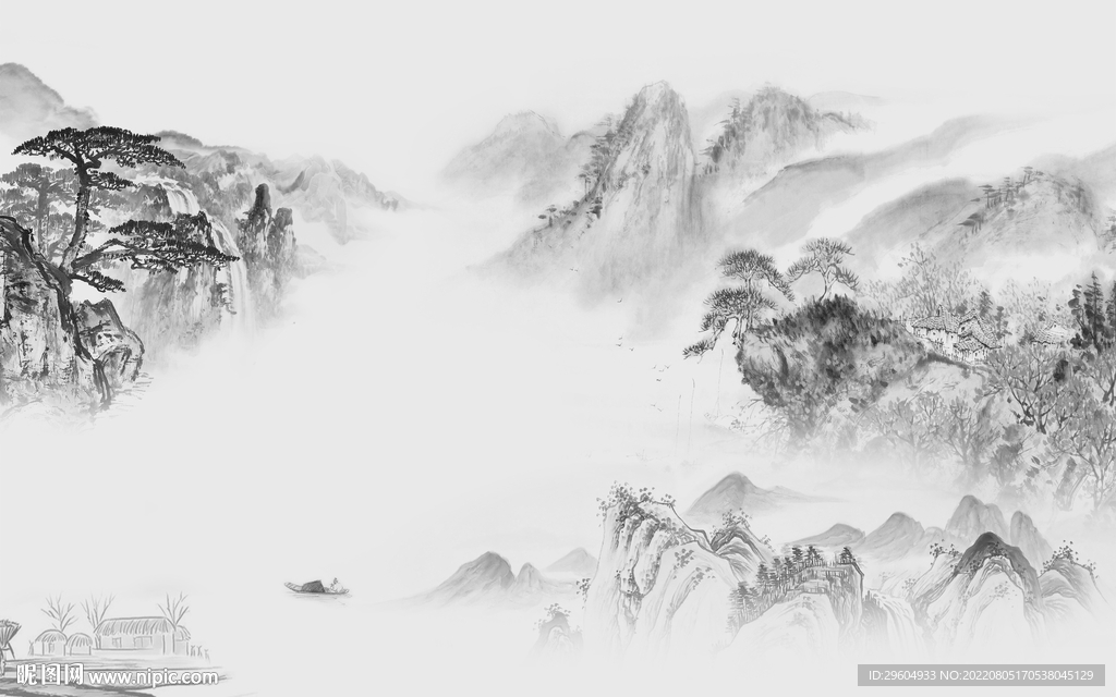 最新 灰色背景山水 TIf分层