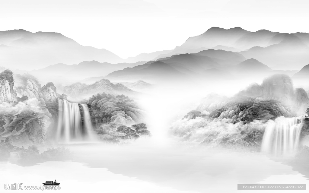 高雅灰色背景山水 tif分层