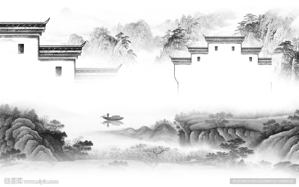 高端灰色现代山水 Tif分层