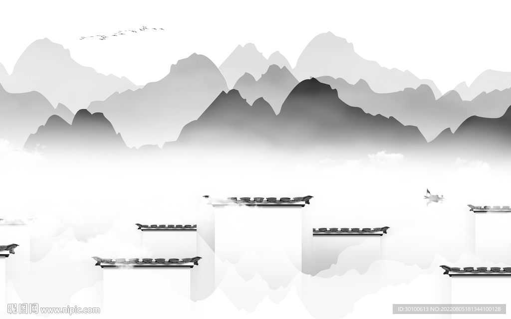 客厅 灰色大气山水 Tif分层