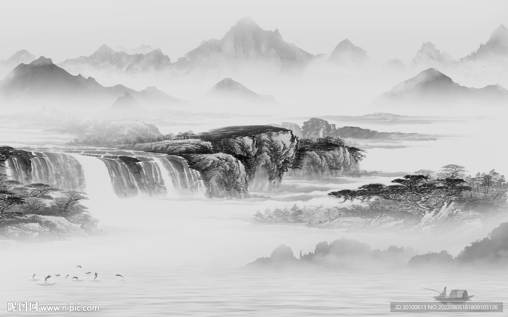 背景墙灰色大气山水 Tif分层