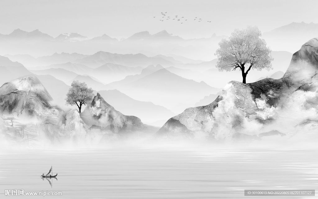 新品 灰色大气山水 Tif分层