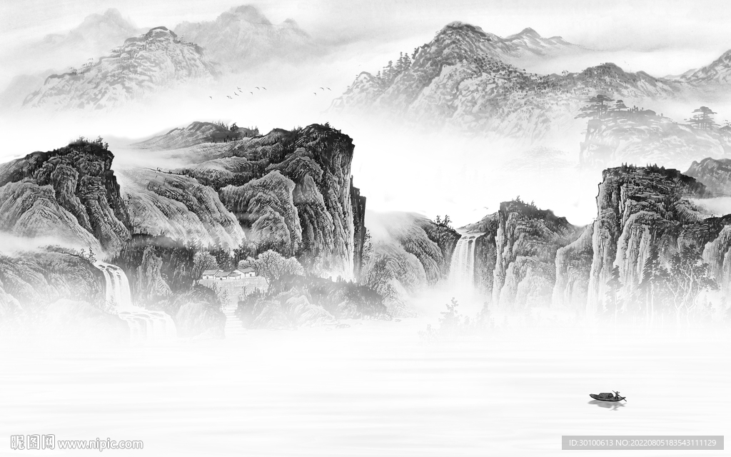 爆款灰色大气山水 Tif分层