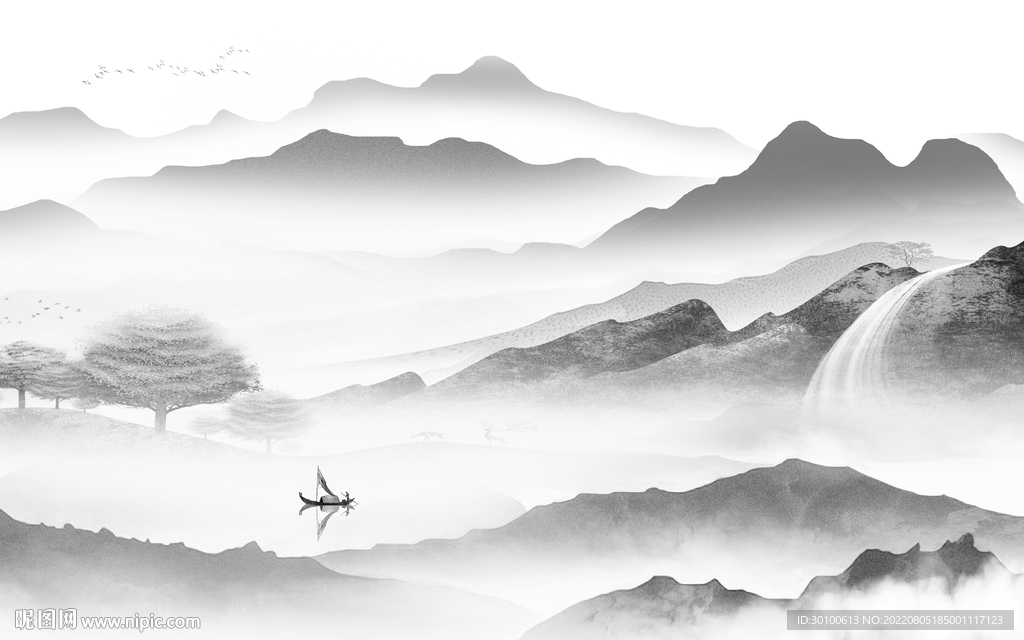 电视 灰色大气山水 Tif分层