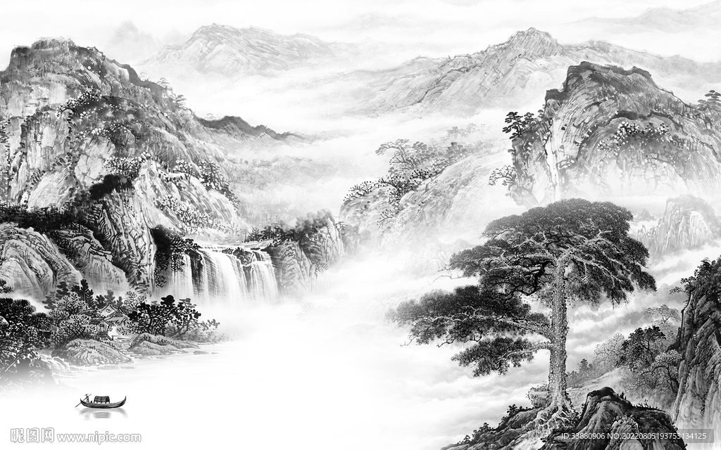 中式简约灰色山水 Tif分层