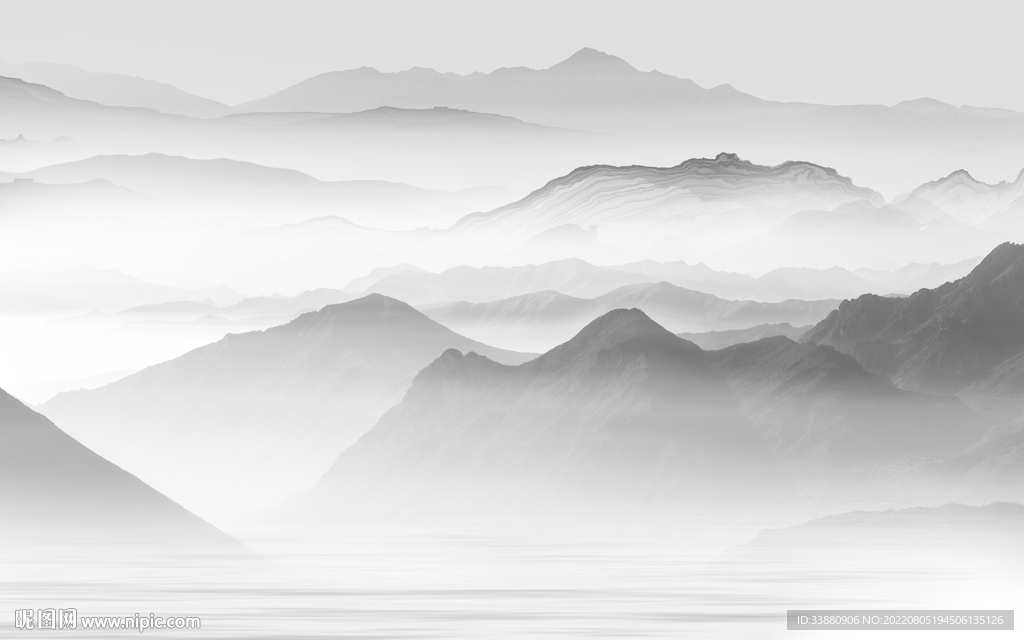 背景墙客厅灰色山水 Tif分层