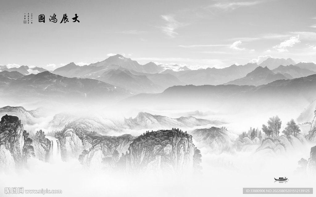 高雅灰色中式山水 tiF分层