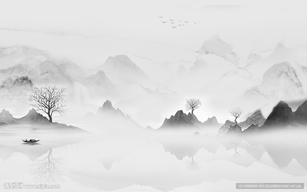 电视 灰色中式山水 tiF分层