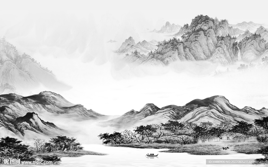 最新灰色中式山水 tiF分层设计图__无框画_环境设计_设计图库_昵图网