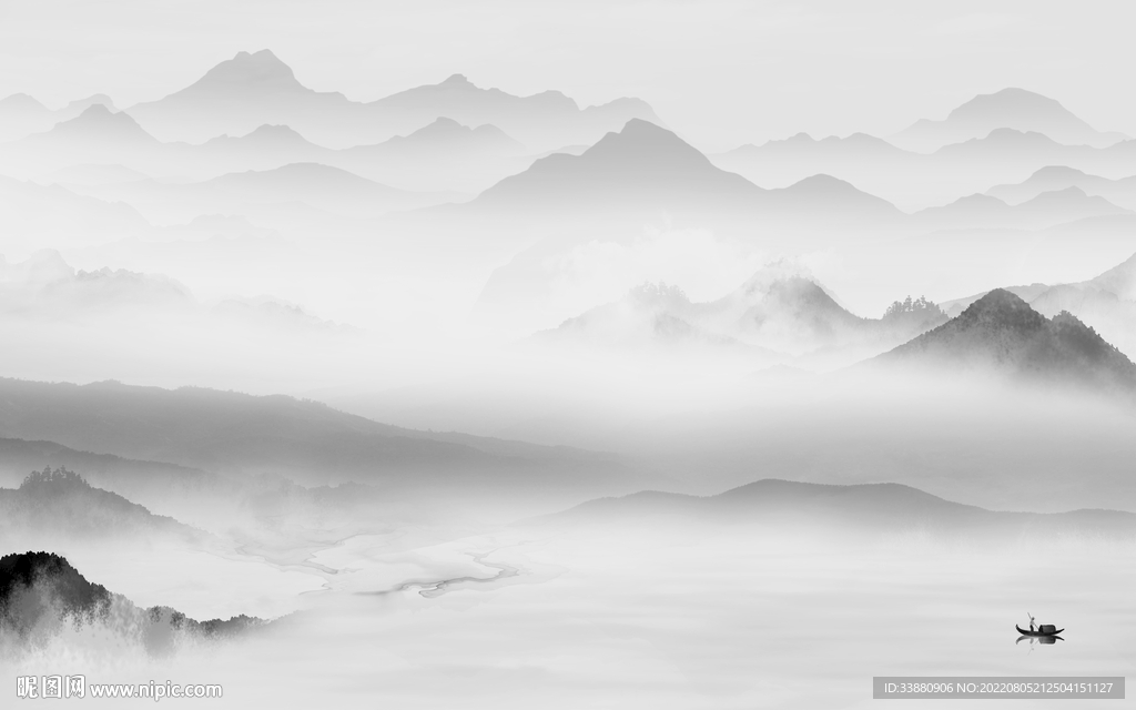 高清 灰色中式山水 tiF分层