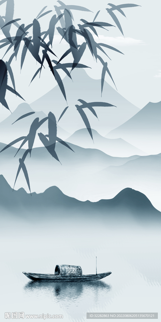 水墨简约山水玄关 Tif分层