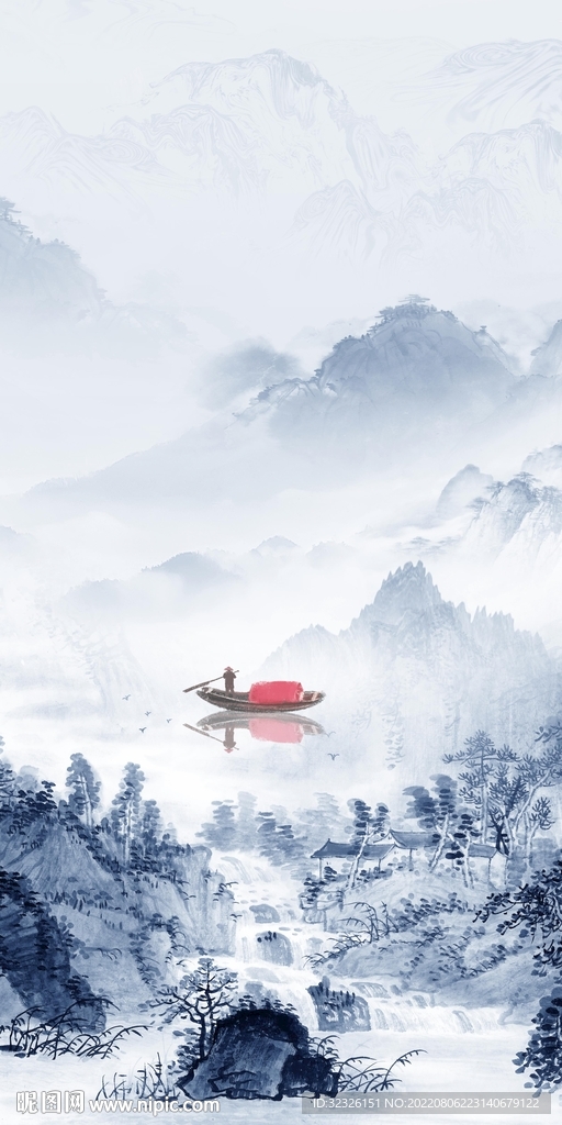 别墅山水中式玄关 tiF分层
