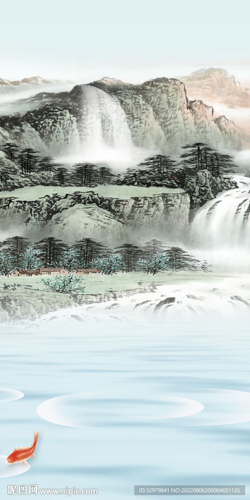 中国风玄关新款山水 Tif分层