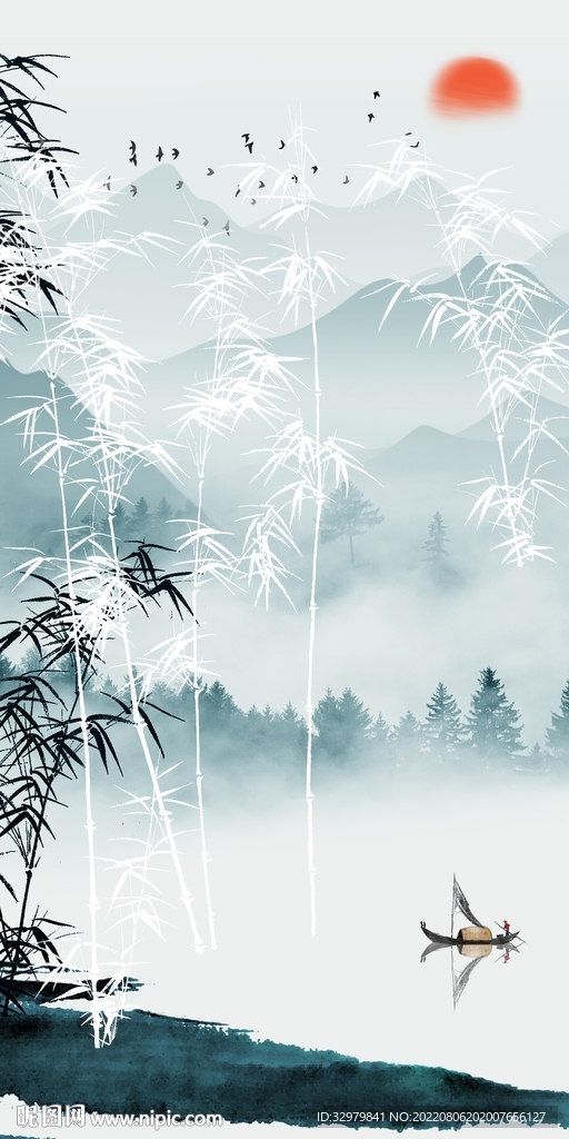 高档玄关意境山水 TIf分层