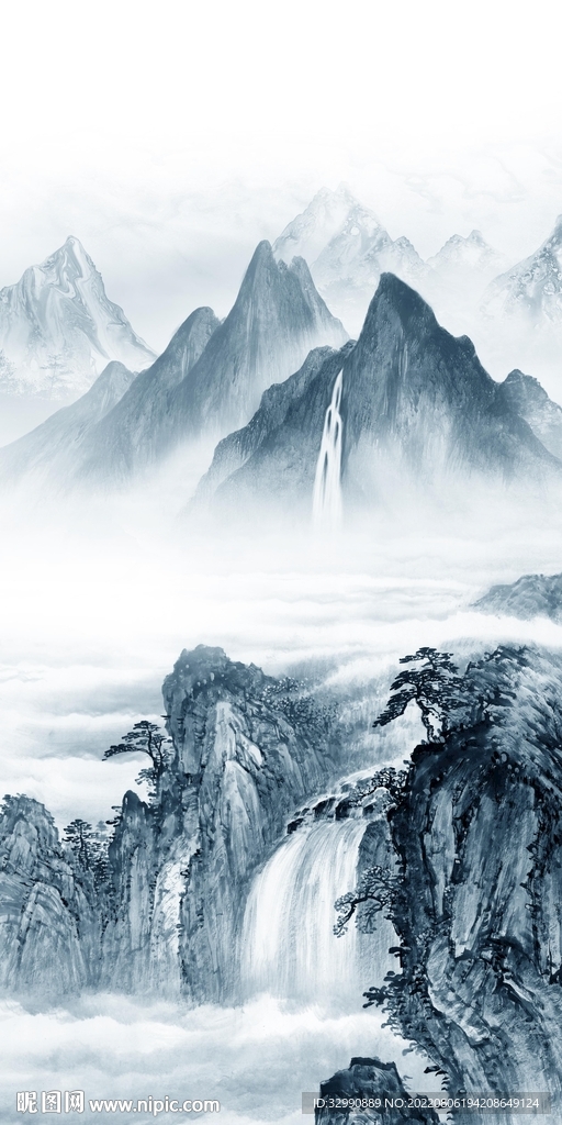 意境 中式玄关山水 Tif分层