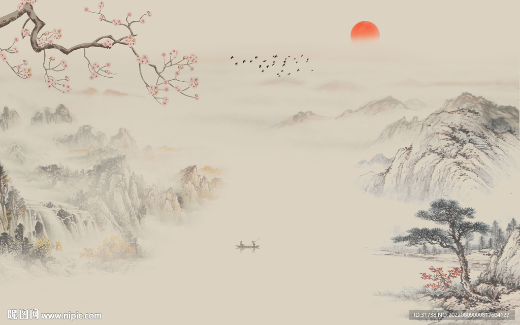 新中式花鸟画背景墙