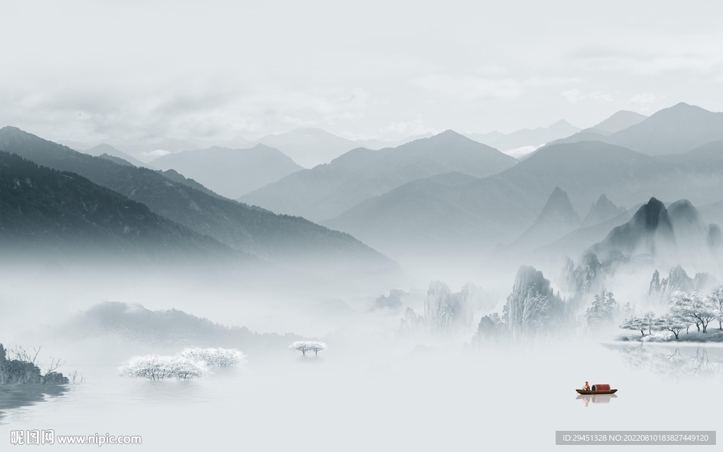 水墨新款简约山水 Tif分层