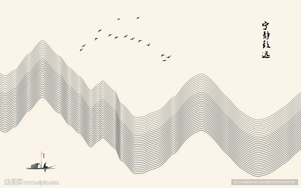 中式古风抽象线条意境山水画背景