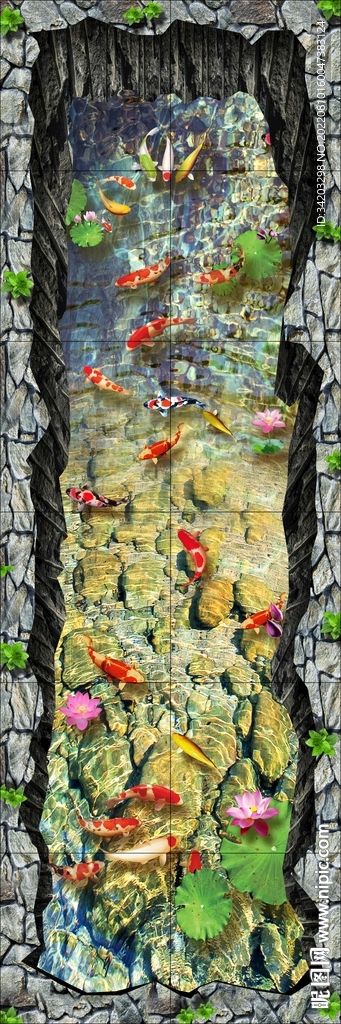 荷塘鲤鱼3D背景图