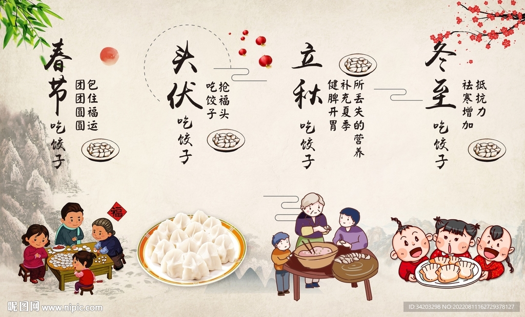 四季水饺背景墙