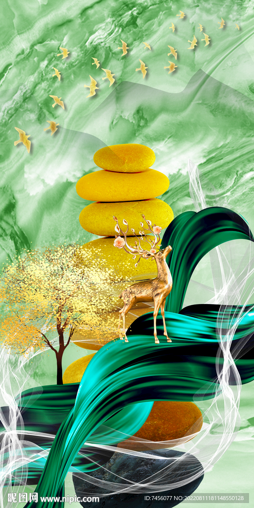 金色鹅卵石麋鹿绸布玄关过道