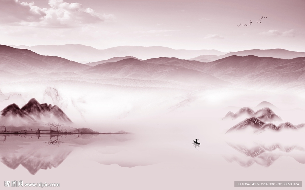现代 中式山水墙画 TIf分层